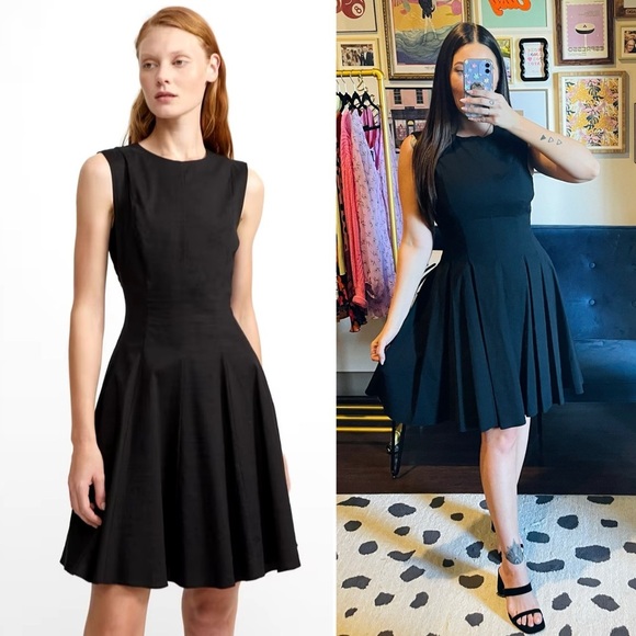 Theory Sleeveless Peplum Pleated Linen Dress - Picture 1 of 15